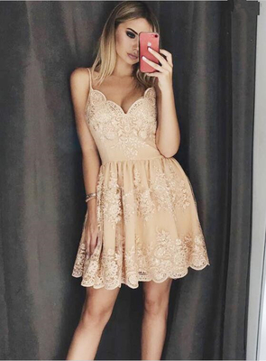 Cute Lace Spaghetti Strap
A-line Homecoming Dress Short
Party Gown