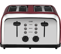 LOGIK L04TR14 4-Slice Toaster - Silver & Red,  Silver