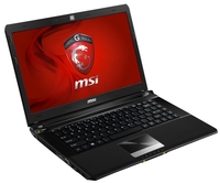 MSI GE40 Gaming Laptop,  Intel Core i7-4702MQ 2.4GHz,  8GB RAM,  750GB HDD,  128GB SSD,  14" HD+,  DVDRW,  NVIDIA GTX 760M,  Webcam + Bluetooth,  Windows 8 64bit