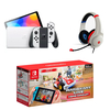 Nintendo Switch OLED White with Mario Kart and Stealth Gaming Headset Bundle