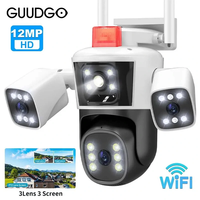 Guudgo 5K 12MP 10X Zoom WiFi IP Camera Three Lens Panoramic View PTZ Outdoor Camera AI Tracking Security Protection CCTV