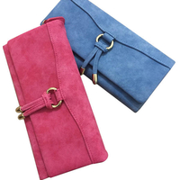 Zipper Nubuck Leather Long Wallet 3 Fold Purse Card Holder 5.5