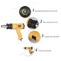 1800W Industrial Fast Heating Hot Air Gun Adjustable Temperature Speed Hot Heat Shrink Blower Tool with 4 Nozzles AC110V US Plug