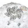 18cm Handmade Wedding Brooch Diamond Bridal Bouquet Satin Rose Flower with Rhinestone Artificial Pearls Beads Decorated for Bride Wedding Supplies--White