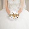 18cm Handmade Wedding Brooch Diamond Bridal Bouquet Satin Rose Flower with Rhinestone Artificial Pearls Decorated for Bride Wedding Supplies--White & Gold