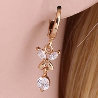 1Pair Clear Crystal Zircon 18K Gold Plated Flower Butterfly Dangle Earrings Drop Pendant Jewelry Gift for Women Lady