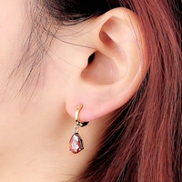 1Pair Clear Crystal Zircon 18K Gold Plated Heart Shape Water Drop Pendant Dangle Earrings Jewelry Gift for Women Lady