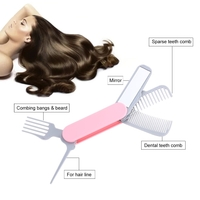1pc Folding Hair Comb Foldable Brush Five in One Mirror Plastic Pocket Travel Portable Pink