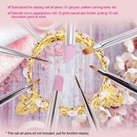 1Pc Nail Art Pen Holder Nail Art Crown Shape Penholder Nail Brush Rack Stand Nail Pen Holder Organizer for 15 Nail Pens Nail Brush Silver