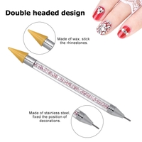 1Pc Rhinestone Dotting Pen Double-headed Nail Dotting Tool Double End Tips Beads Picker Wax Pencil Handle Manicure Tool Blue
