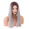 1pc Wig Long Straight Gradient Color Gray with White Braids Cosplay Hair Costume Heat Resistant Woman