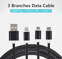 3.3Ft USB 2.0 to Micro USB + Type C + Lightning Charging Cable Sync Data Line Cord for iPhone iPad Samsung