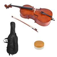 3/4 Wooden Cello Gloss Finish Basswood Face Board with Bow Rosin Carrying Bag for Students Music Lovers
