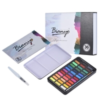 36 Colors Solid Watercolor Paint Pigment with Water Brush Watercolor Paper Metal Box