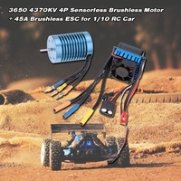 3650 4370KV 4P Sensorless Brushless Motor with 45A Brushless ESC(Electric Speed Controller)for 1/10 RC Off-Road Car