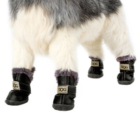 4-pcs Set Puppy Pet Dog Cat Shoes Boots Paw Protectors Winter Warm Water-resistant PU Antiskid Rubber