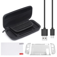4in 1 Carrying Storage Bag Tempered Glass Screen Protector Silicone Case for Nintendo Switch NS NX Black