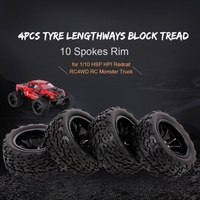 4PCS 1/10 RC Off-road Tyre Lengthways Block Tread Pattern 10 Spokes Rim for 1/10 HSP HPI Redcat RC4WD RC Monster Truck