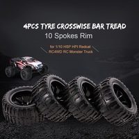 4PCS 1/10 Tyre Crosswise Bar Tread Pattern 10 Spokes Rim for 1/10 HSP HPI Redcat RC4WD RC Monster Truck