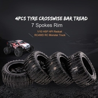 4PCS 1/10 Tyre Crosswise Bar Tread Pattern 7 Spokes Rim for 1/10 HSP HPI Redcat RC4WD RC Monster Truck