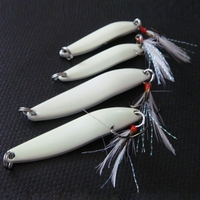 4pcs Metal Night Fishing Lure Hard Baits Noctilucent Luminous Sequins with Feather/Treble Hook 5/7/10/13g