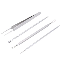 4Pcs Stainless Steel Blackhead Extractor Tool Facial Comedone Acne Blemish Remover Kit Treatment Set