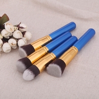 4Pcs Wood Makeup Brush Kit Professional Cosmetic Set Golden Ferrule Blue