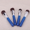 4Pcs Wood Makeup Brush Kit Professional Cosmetic Set Silver Ferrule Blue