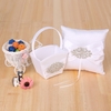 4pcs/set Wedding Supplies Satin Flower Girl Basket + 7 * 7 inches Ring Bearer Pillow + Guest Book + Pen Holder with Rhinestone Decoration