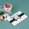 4pcs/set Wedding Supplies Satin Flower Girl Basket + Ring Bearer Pillow + Guest Book + Pen Holder Set with White Black Bowknot Decorated