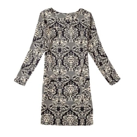 Casual Floral Print Round Neck Long Sleeve Spring Autumn Dress for Women