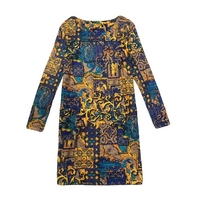 Casual Floral Print Round Neck Long Sleeve Spring Autumn Dress for Women