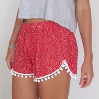 Casual Print Hairball Elastic Waist Beach Shorts for Women