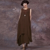 Casual Retro Women Loose Dress Solid Sleeveless O-Neck Pockets Boho Long Maxi Dress Vestidos Plus Size