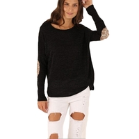 Casual Round Neck Long Sleeve Glittering Splice Irregular Hem Tops Women