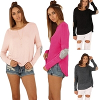 Casual Round Neck Long Sleeve Glittering Splice Irregular Hem Tops Women
