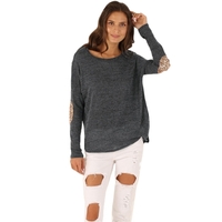 Casual Round Neck Long Sleeve Glittering Splice Irregular Hem Tops Women