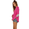 Casual Round Neck Long Sleeve Glittering Splice Irregular Hem Tops Women