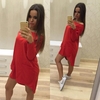 Casual Slash Neck Long Sleeves Asymmetric Hem Pockets Solid Color Dress for Women