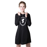 Casual Sport Women Sweatshirt Dress Print Long Sleeve Pockets Jumper Skater Shift Dress