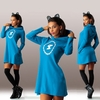 Casual Sport Women Sweatshirt Dress Print Long Sleeve Pockets Jumper Skater Shift Dress