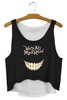 Casual We Are All Mad Here Sleeveless Black Crop Top for Women