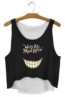 Casual We Are All Mad Here Sleeveless Black Crop Top for Women