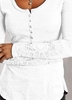 Casual Women Blouse Crochet Lace Splicing Long Sleeve Button Round Neck Hollow Solid T-Shirt Tops