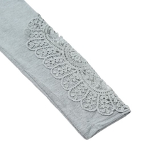 Casual Women Blouse Lace Splicing T-Shirt Button Closure Long Sleeve Shirt Slim Leisure Top TeeGrey