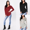 Casual Women Knitted Blouse V Neck Long Sleeve Solid Split Slim Knitwear T-shirt Tops Burgundy/Black/Grey