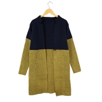 Casual Women Knitted Color Block Patchwork Long Sleeve Long Cardigan