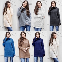 Casual Women Knitted Sweater Turtleneck Drop Shoulder Long Sleeves Loose Long Pullover Knitwear