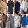 Casual Women Knitted Sweater Turtleneck Drop Shoulder Long Sleeves Loose Long Pullover Knitwear