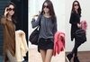 Casual Women Loose T-Shirt Long Sleeve Zipper Detail Slouchy Pullover Long Tops Shirt Brown